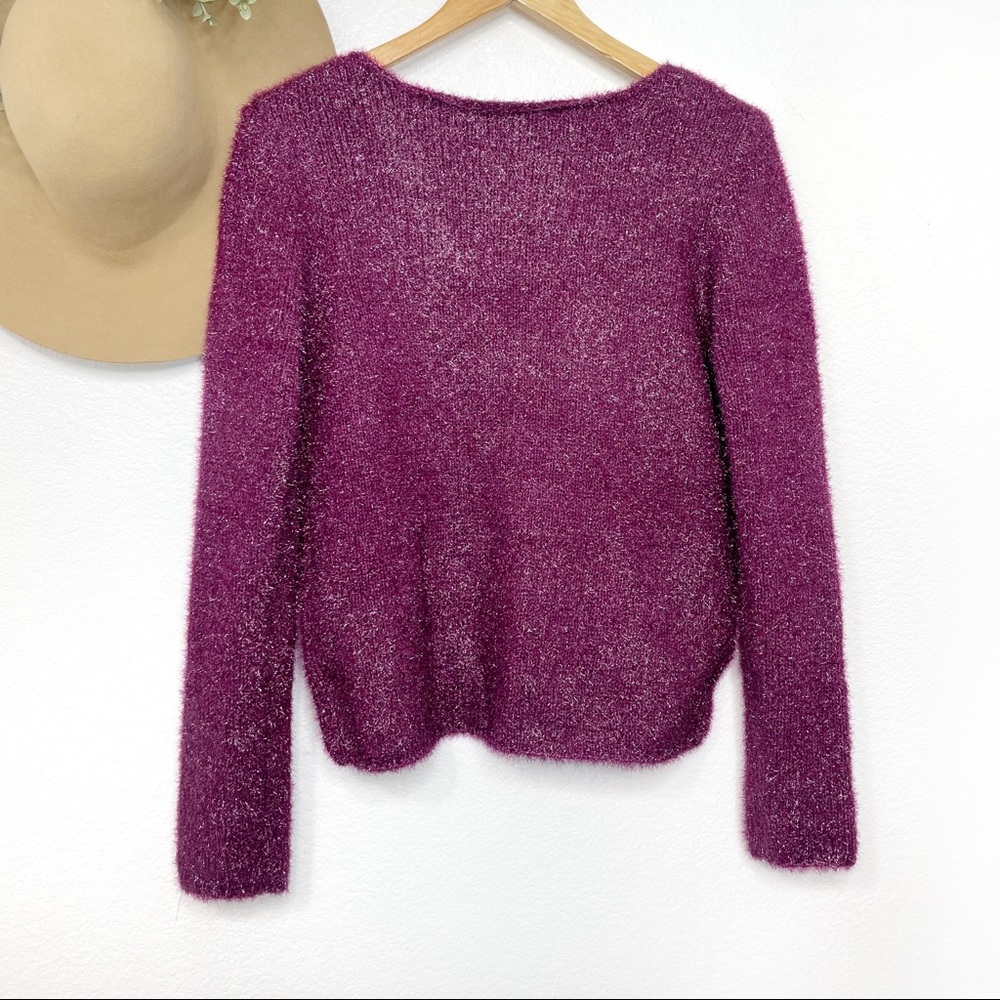 NWT LOVERS + FRIENDS •Gerona Magenta Glitter Sweater - Picture 6 of 8